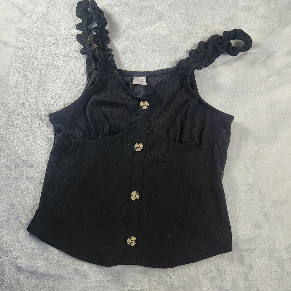 Women's Tank Top Rib Button Front Sz L NO BOUNDARIES Black 90s Whimsygoth